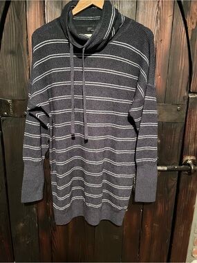 Prana Navy and White Striped Turtleneck Sweater
